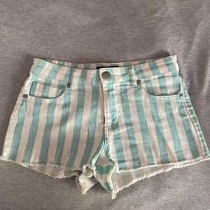 Denim shorts white blue striped jean jeans cut-off 0 25 extra small XS S forever
